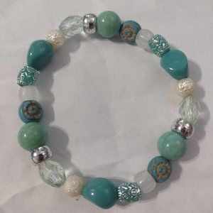 Large Green & Blue Turquoise Beaded Stretch Bracelet